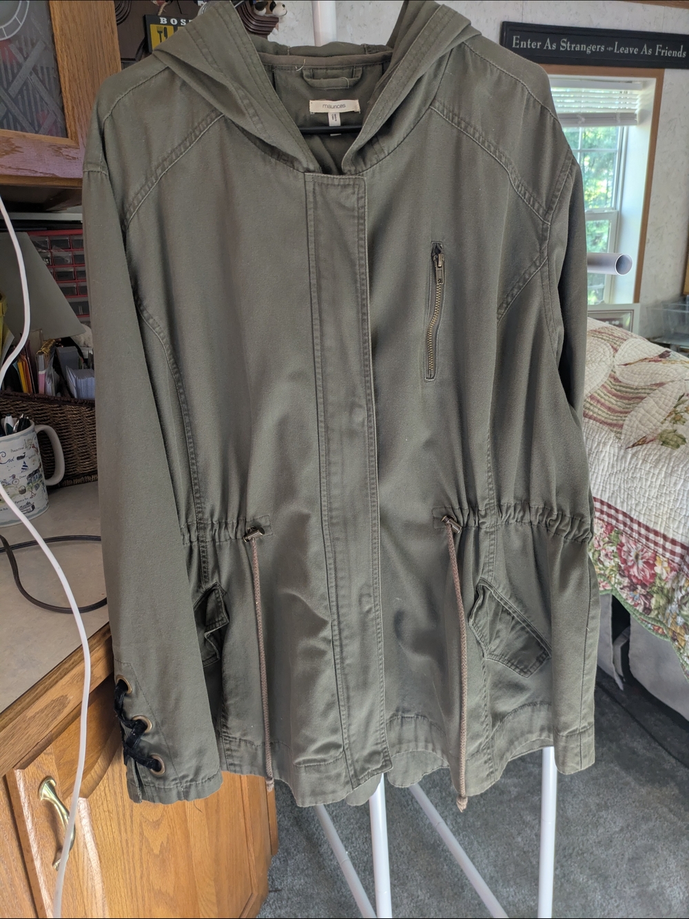 Maurices Olive Utility Hooded Jacket with Drawstring With Corset Black Velvet 🎀